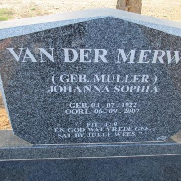 MERWE Johanna Sophia, van der nee MULLER 1922-2007