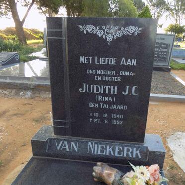 NIEKERK Judith J.C., van nee TALJAARD 1940-1993