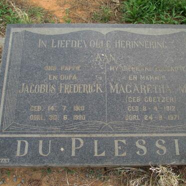 PLESSIS Jacobus Frederick, du 1910-1990 &amp; Magaretha M. COETZER 1912-1971