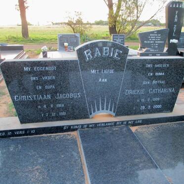 RABIE Christiaan Jacobus 1914-1981 &amp; Driekie Catharina BOTHA 1908-2000