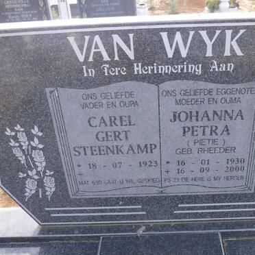 WYK Carel Gert Steenkamp, van 1923- &amp; Johanna Petra RHEEDER 1930-2000