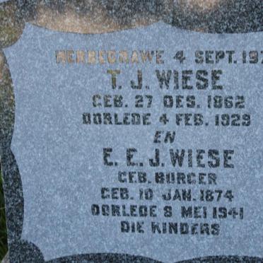 WIESE T.J. 1862-1929 &amp; E.E.J. BURGER 1874-1941