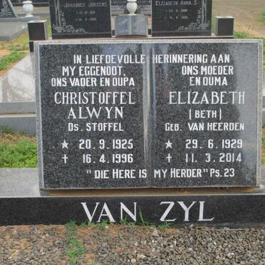 ZYL Christoffel Alwyn, van 1925-1996 &amp; Elizabeth VAN HEERDEN 1929-2014