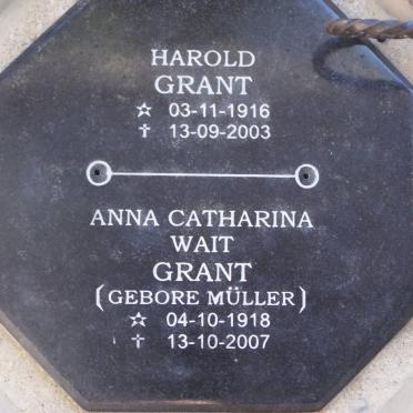 GRANT Harold 1916-2003 &amp; Anna Catharina Wait MULLER 1918-2007