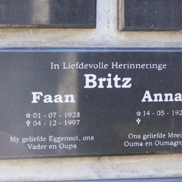 BRITZ Faan 1928-1997 &amp; Anna 1926-