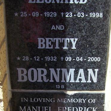 BORNMAN Leonard 1929-1998 &amp; Betty 1932-2000 ::  FERNANDES Manuel Fredrick 1922-1998