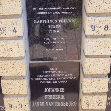 GROBBELAAR Marthinus Theunis Steyn 1921-2010 :: JANSE VAN RENSBURG Johannes Frederik 1946-2002