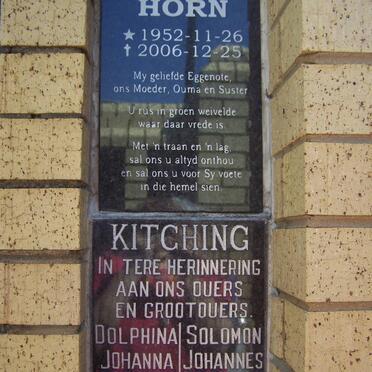 HORN Jennie Mary 1952-2006 :: KITCHING Solomon Johannes 1927-2003 &amp; Dolphina Johanna 1933-2002