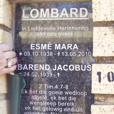 LOMBARD Barend Jacobus 1939- &amp; Esme Mara 1938-2010