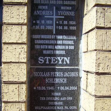STEYN Andries 1931-2002 &amp; Yvonne 1934-1999 :: SCHLEBUSCH Nicolaas Petrus Jacobus 1946-2004