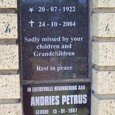STANDER Olive Stander 1922-2004 :: BOSHOFF Andries Petrus 1967-2004