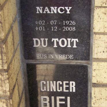 TOIT Andre, du 1920-1996 &amp; Nancy 1926-2008 ::  BIEL Ginger 1929-1996