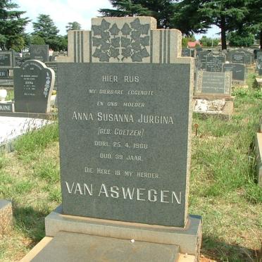 ASWEGEN Anna Susanna Jurgina, van nee COETZER -1968