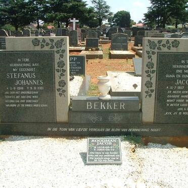 BEKKER Stephanus Johannes 1918-1981 &amp; Jacoba 1907-1988 :: ROODMAN Jacob 1938-2005