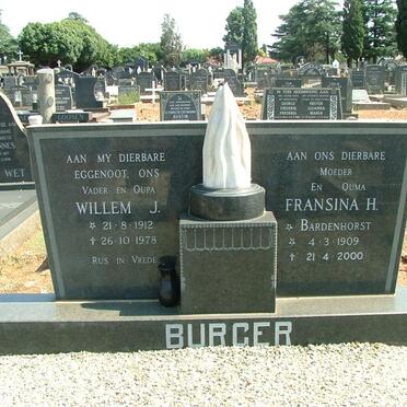 BURGER Willen J. 1912-1978 &amp; Fransina H. BADENHORST 1909-2000