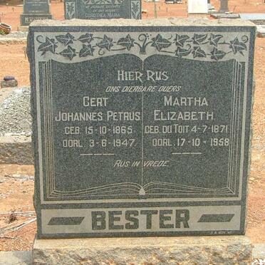 BESTER Gert Johannes Petrus 1865-1947 &amp; Martha Elizabeth DU TOIT 1871-1958