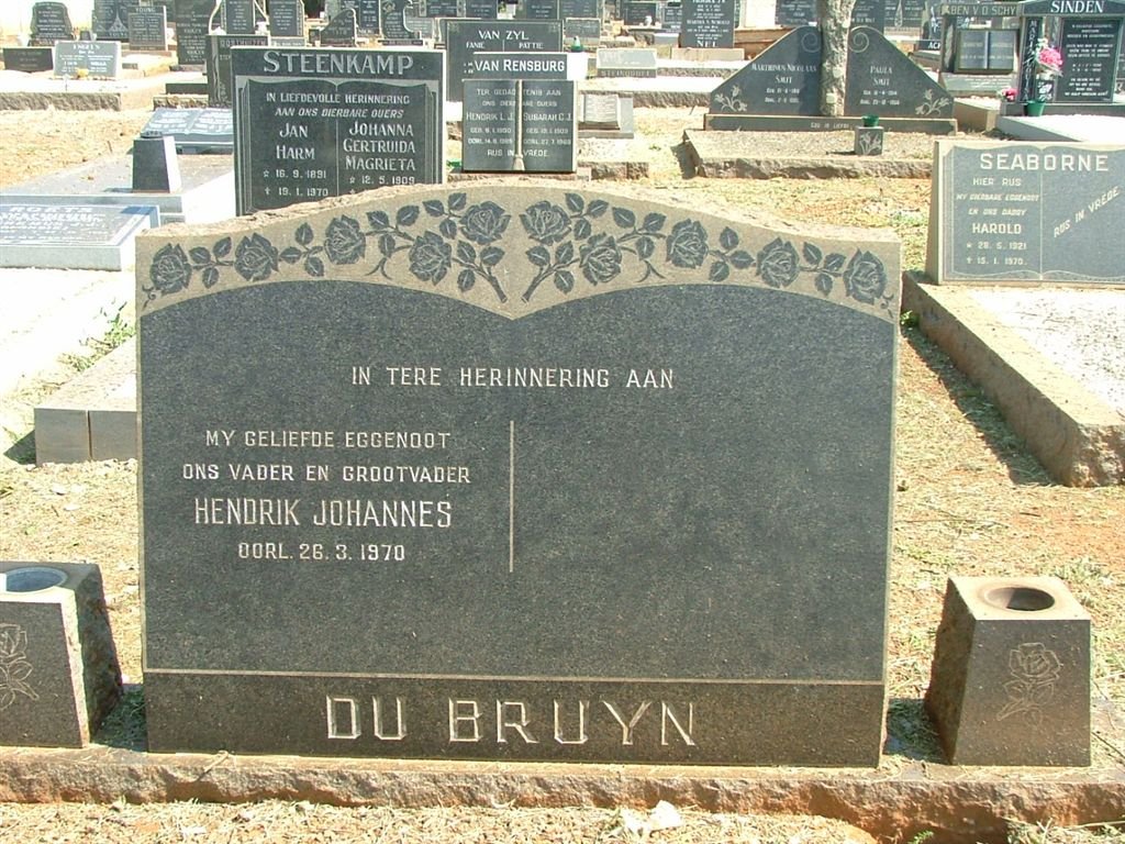 BRUYN Hendrik Johannes, du -1970