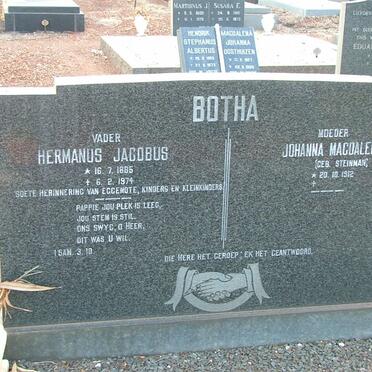 BOTHA Hermanus Jacobus 1885-1974 &amp; Johanna Magdalena STEINMAN 1912-