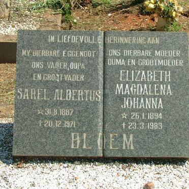 BLOEM Sarel Albertus 1887-1971 &amp; Elizabeth Magdalena Johanna 1894-1983