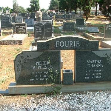 FOURIE Pieter Du Plessis 1924-1987 &amp; Martha Johanna 1926-1976