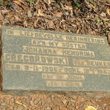 GREGOROWSKI Johanna Hendrina nee BEUKES 1906-1943