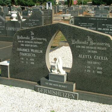GERMISHUIZEN Johannes Wilhelm Franciscus 1925-1981 &amp; Aletta Cecilia BRITS 1929-1992