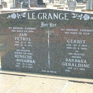 GRANGE Jan Petrus, le 1911-1971 &amp; Rensche Susanna 1913-1995 :: LE GRANGE Gerrit 1948-1990 &amp; Barbara Geraldine 1946-