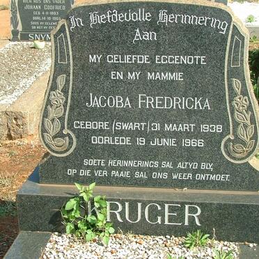 KRUGER Jacoba Fredricka nee SWART 1938-1966