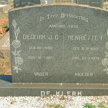 KLERK Diederick J.C., de 1893-1967 &amp; Hendriëtte F. 1893-1974