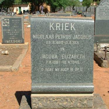 KRIEK Nicolaas Petrus Jacobus 1888-1971 &amp; Jacoba Elizabeth 1887-1943