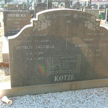 KOTZÉ Petrus Jacobus 1892-1973 &amp; Johanna Christina 1900-1973