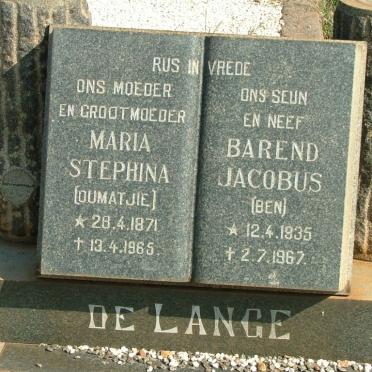 LANGE  Maria Stephina, de 1871-1965 :: DE LANGE Barend Jacobus 1935-1967