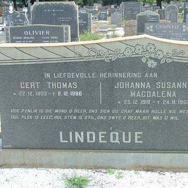 LINDEQUE Gert Thomas 1903-1986 &amp; Johanna Susanna Magdalena 1918-1969