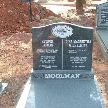 MOOLMAN Petrus Lafras 1922-2005 &amp; Dina Magrietha Wilhelmina 1922-