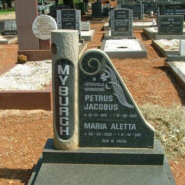 MYBURGH Petrus Jacobus 1919-1992 &amp; Maria Aletta 1928-2007
