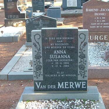 MERWE Anna Susanna, van der nee VAN DEVENTER 1924-1984