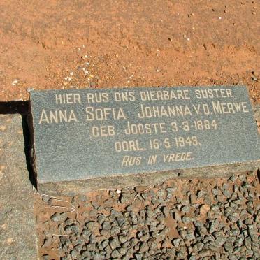 MERWE Anna Sofia Johanna, van der nee JOOSTE 1884-1943