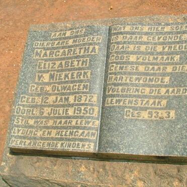 NIEKERK Margaretha Elizabeth, v. nee OLWAGEN 1872-1950