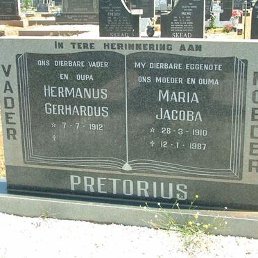 PRETORIUS Hermanus Gerhardus 1912- &amp; Maria Jacoba 1910-1987
