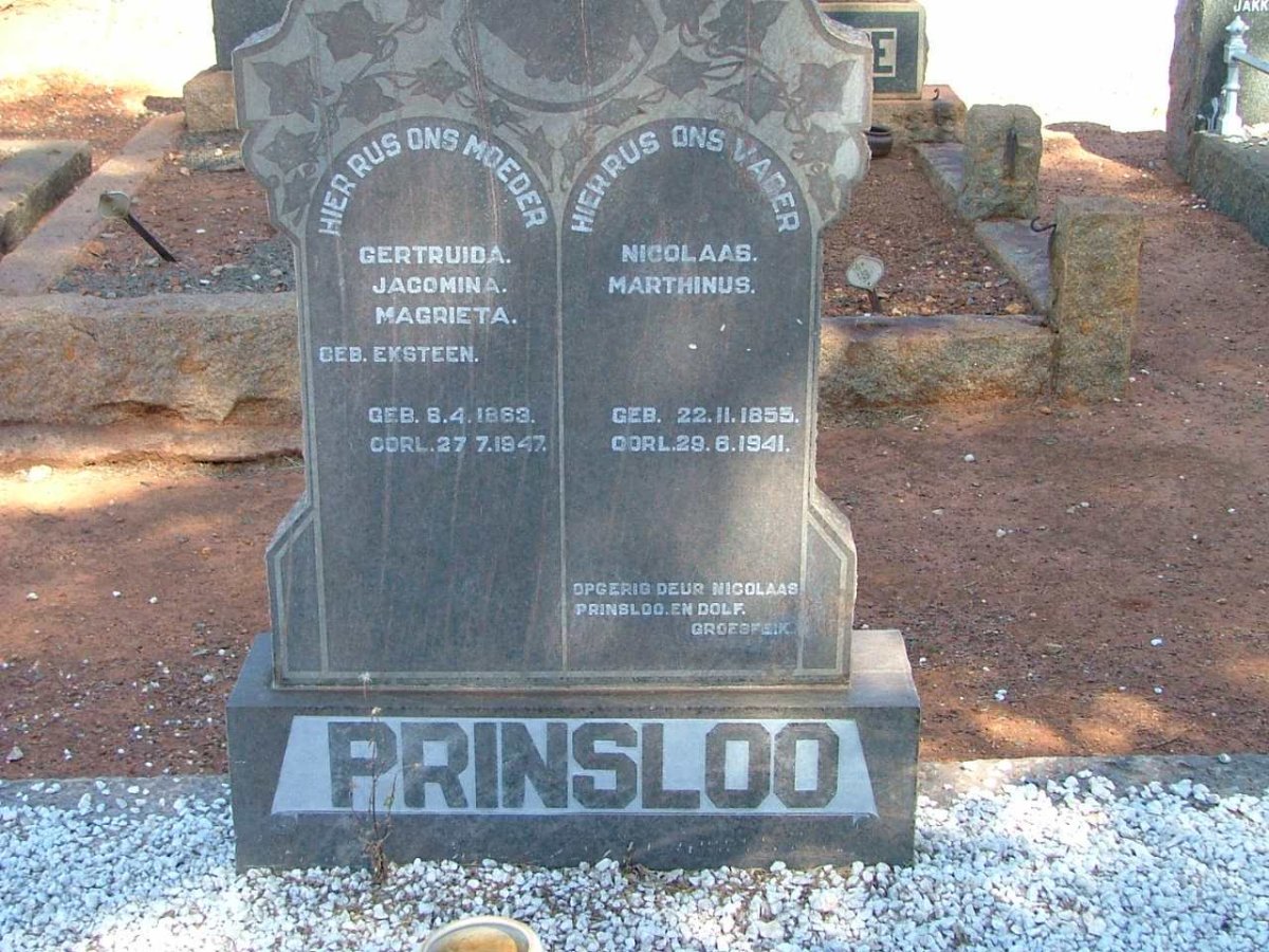 PRINSLOO Nicolaas Marthinus 1855-1941 &amp; Gertruida Jacomina Magrietha EKSTEEN 1863-1947