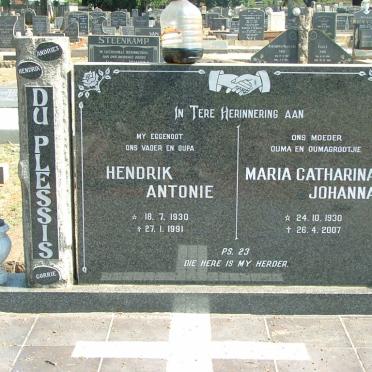 PLESSIS Hendrik Antonie, du 1930-1991 &amp; Maria Catharina Johanna 1930-2007