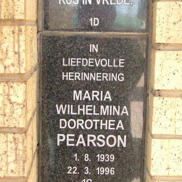 PEARSON Maria Wilhelmina Dorothea 1939-1996