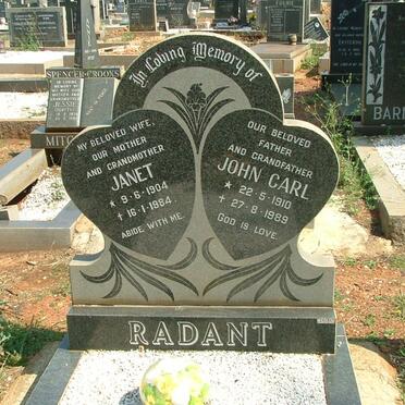 RADANT Johan Carl 1910-1989 &amp; Janet 1904-1984