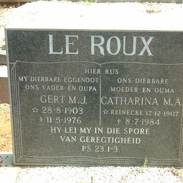 ROUX Gert M.J., le 1903-1976 &amp; Catharina M.A. REINECKE 1907-1984
