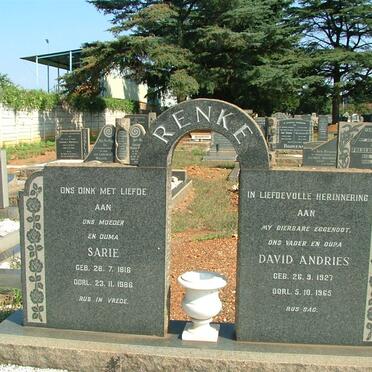 RENKE David Andries 1927-1965 &amp; Sarie 1916-1986