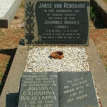RENSBURG Johannes Andries, Jansen 1912-1971 &amp; Johanna Catharina Wilhelmina 1916-1991