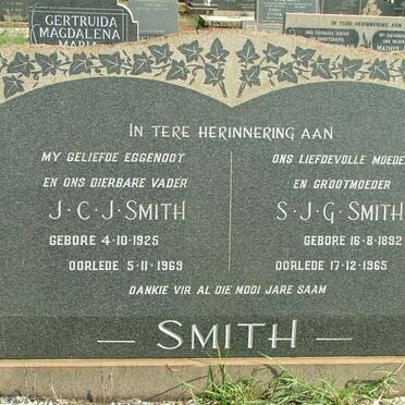 SMITH J.C.J. 1925-1969 &amp; S.J.G. 1892-1965