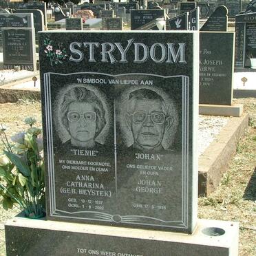 STRYDOM Johan George 1935- &amp; Anna Catharina HEYSTEK 1937-2002