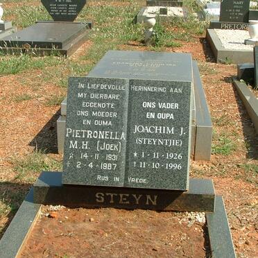 STEYN Joachim J. 1926-1996 &amp; Pietronella M.H. 1931-1987