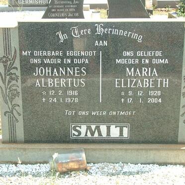 SMIT Johannes Albertus 1916-1978 &amp; Maria Elizabeth 1928-2004